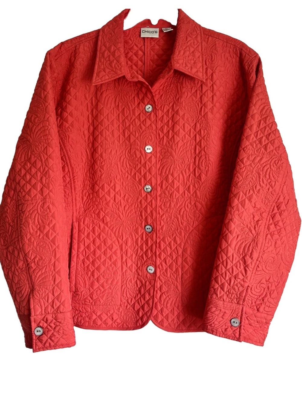 Chico’s Quilted Button-Down Jacket Size 3 XL Orange Lightweight